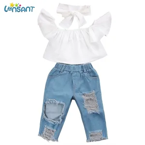 Trendy Off Shoulder Top With Rugged Jeans For Girls