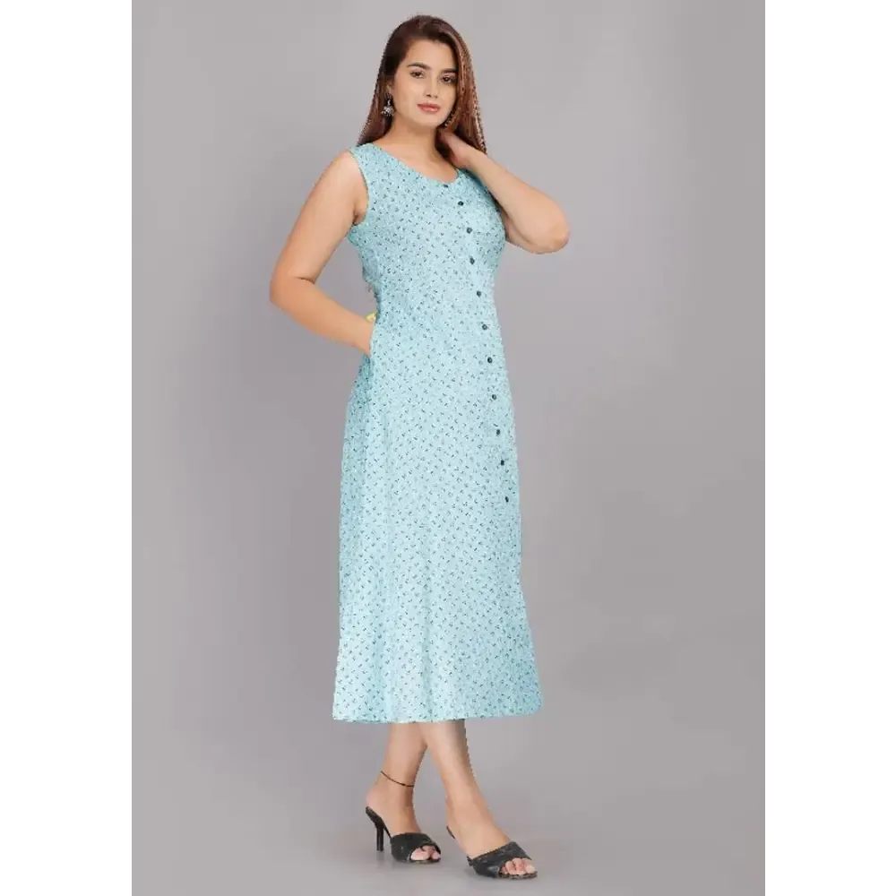 TRENDY RAYON PRINTED SLEEVELESS ANARKALI