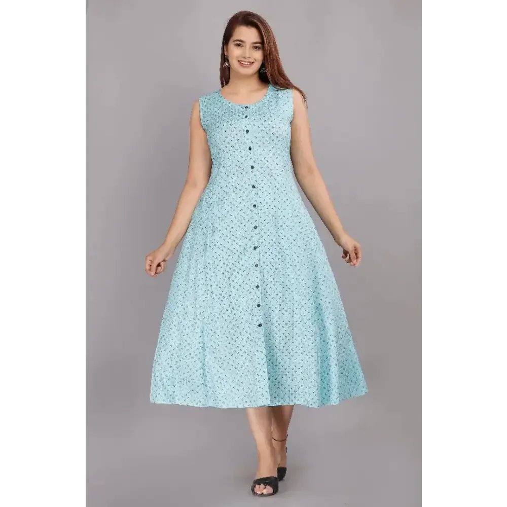 TRENDY RAYON PRINTED SLEEVELESS ANARKALI