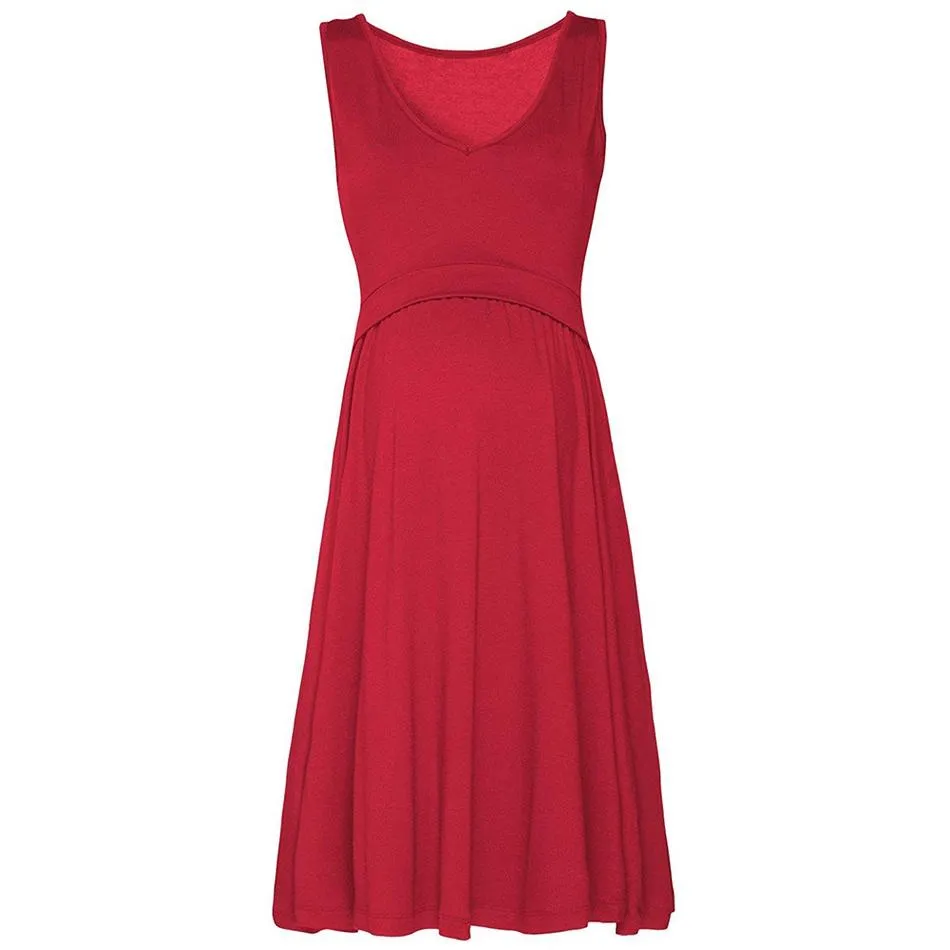Trendy Solid Flounced Sleeveless Nursing Dress