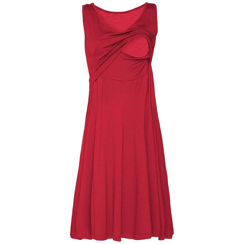 Trendy Solid Flounced Sleeveless Nursing Dress