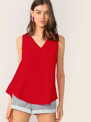 V-neck High-low Hem Swing Top