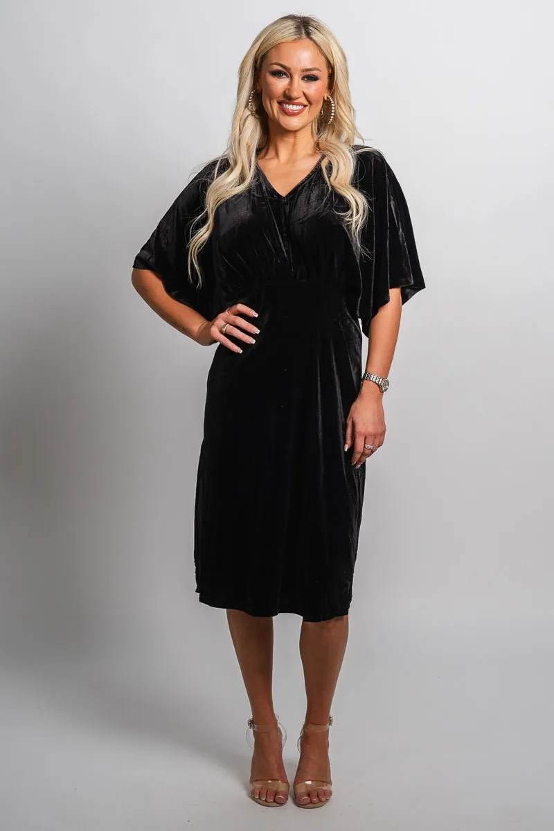 Velvet midi dress black
