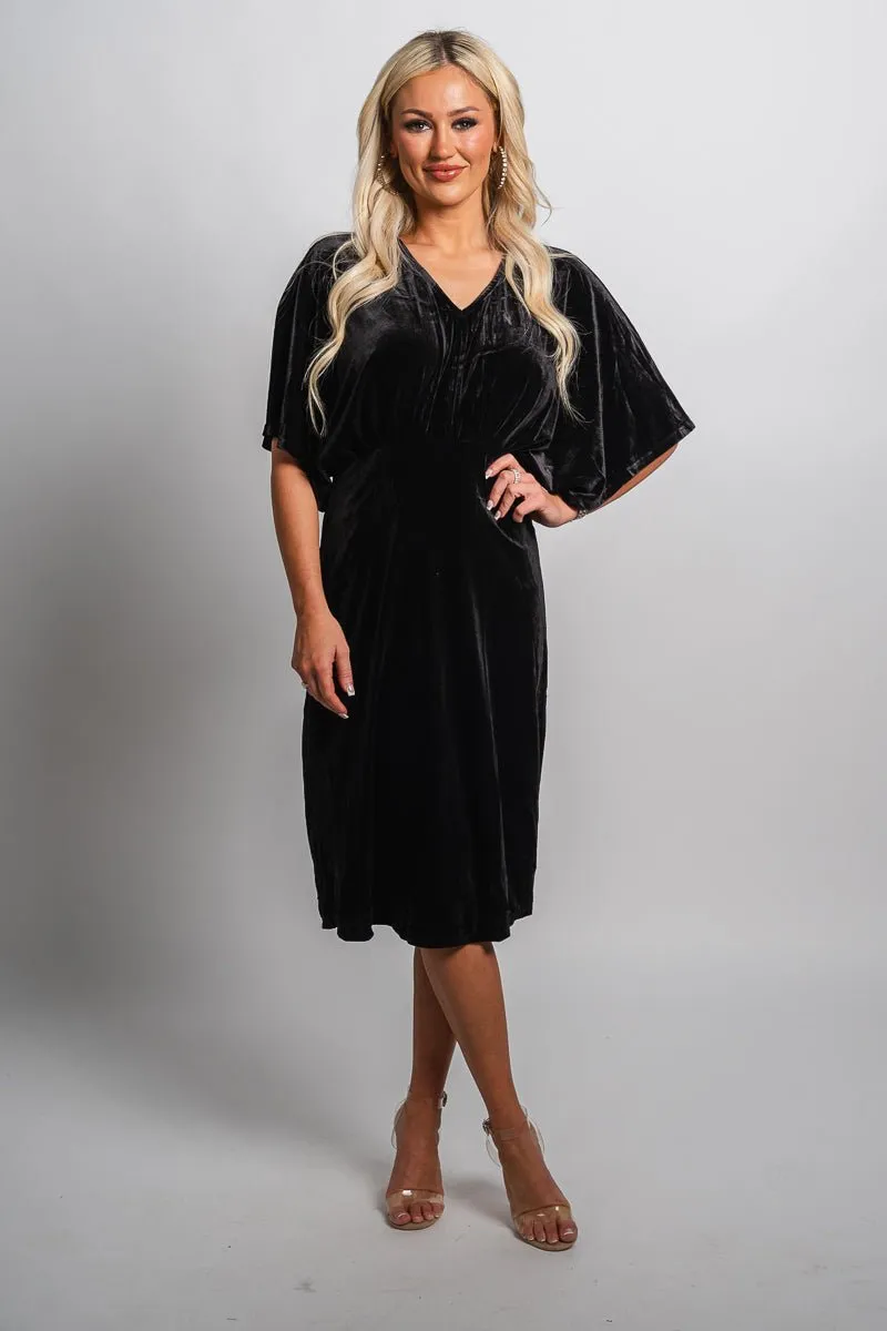 Velvet midi dress black