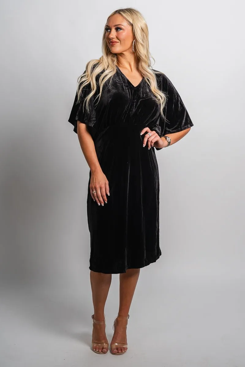 Velvet midi dress black