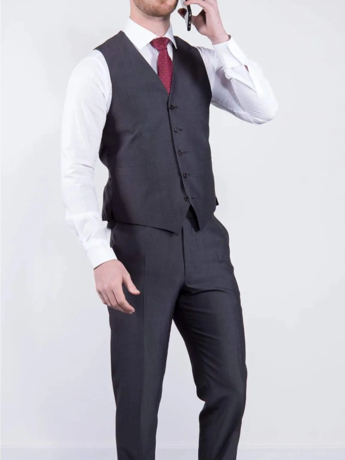 Wedding Special Torre Mohair Tailored Fit Charcoal Suit Waistcoat