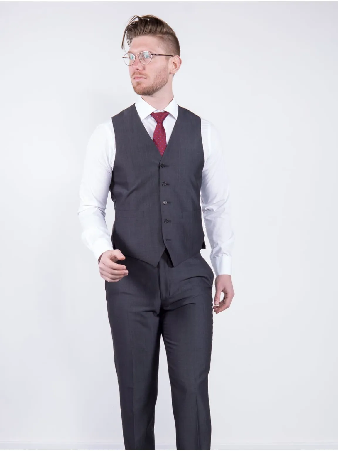 Wedding Special Torre Mohair Tailored Fit Charcoal Suit Waistcoat
