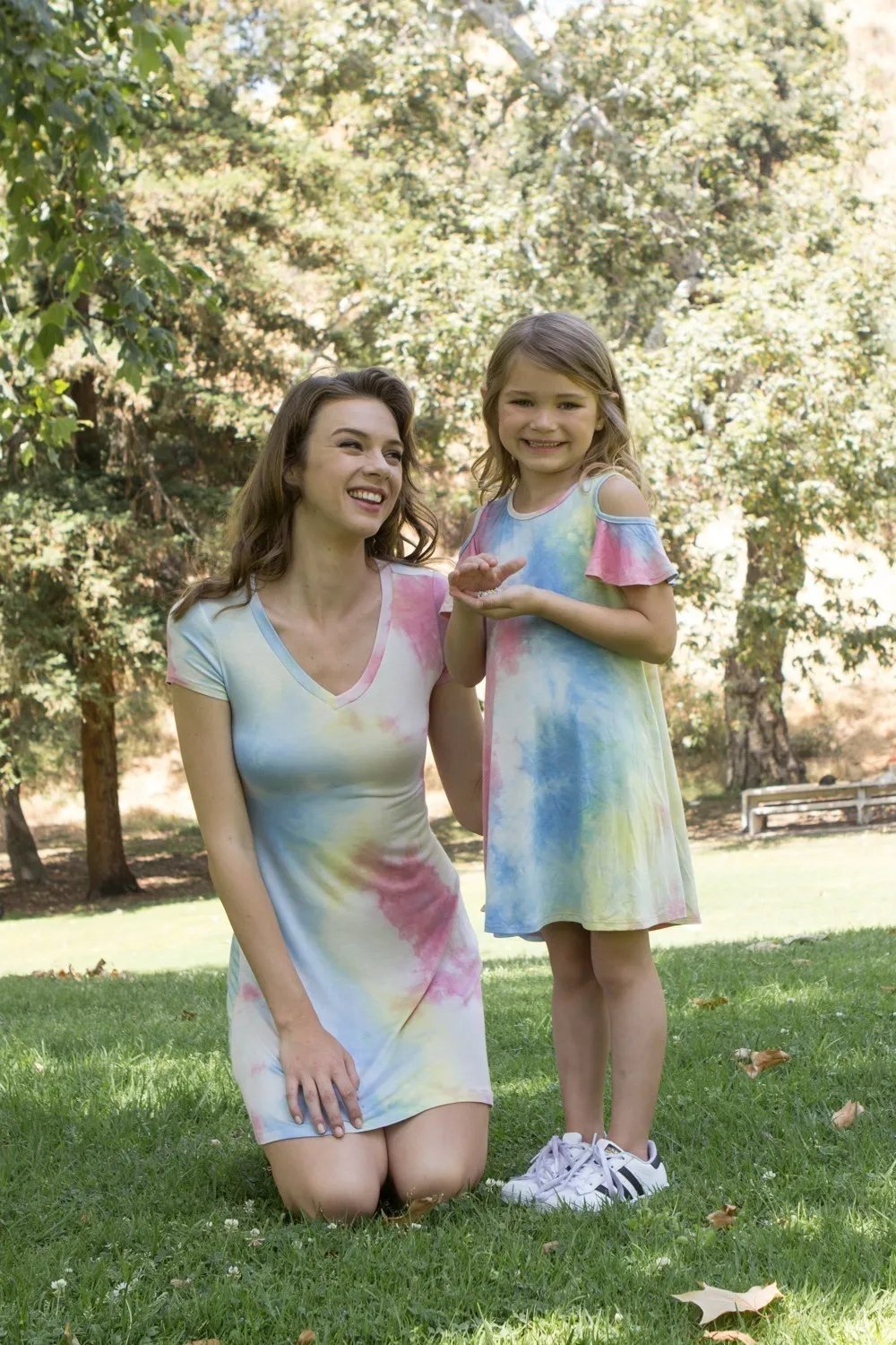 Women Blue Short Sleeves Tie-Dye Summer Dresses S-XL
