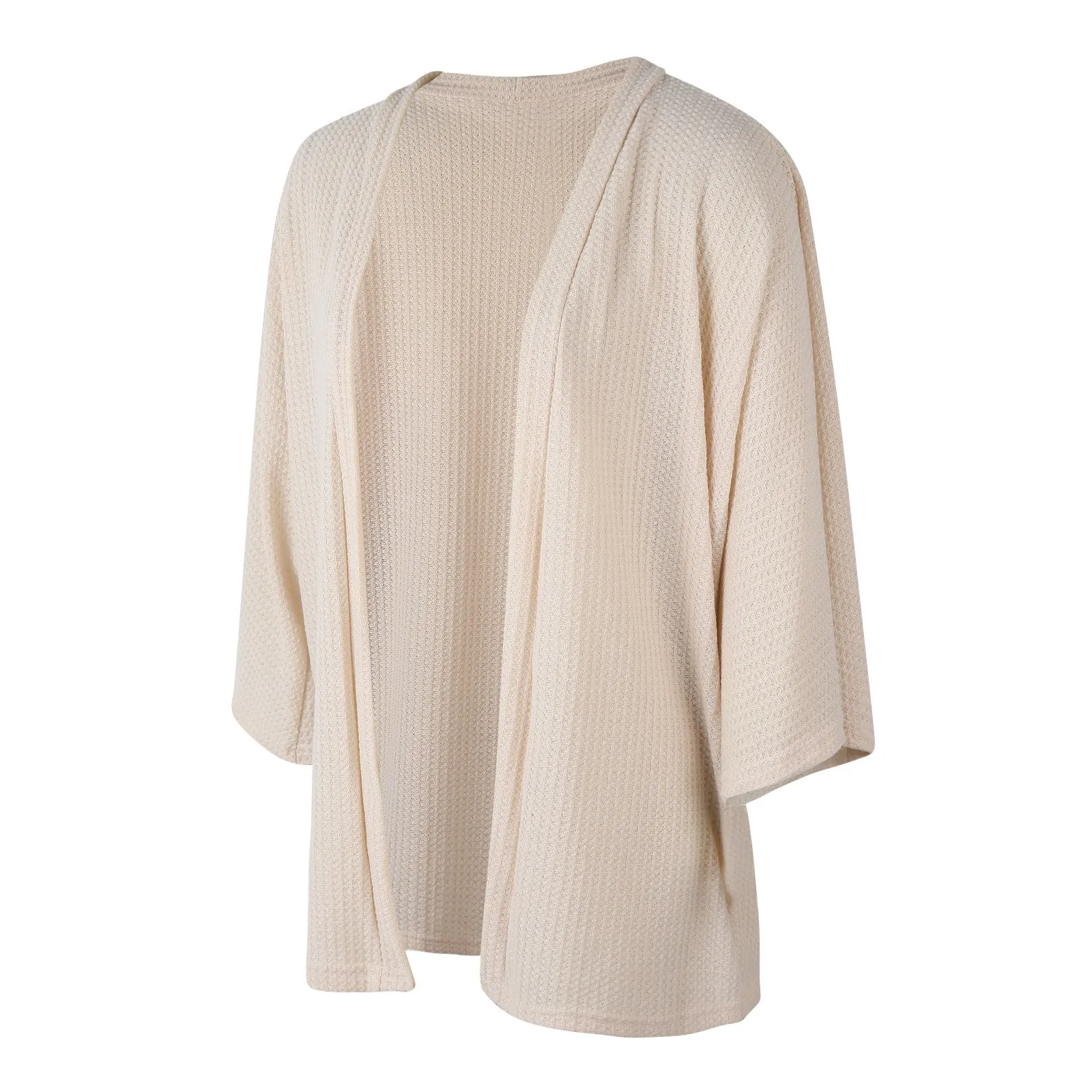 Women Lightweight  Loose Waffle Knit 3/4 Batwing Sleeve Cardigans Sweater