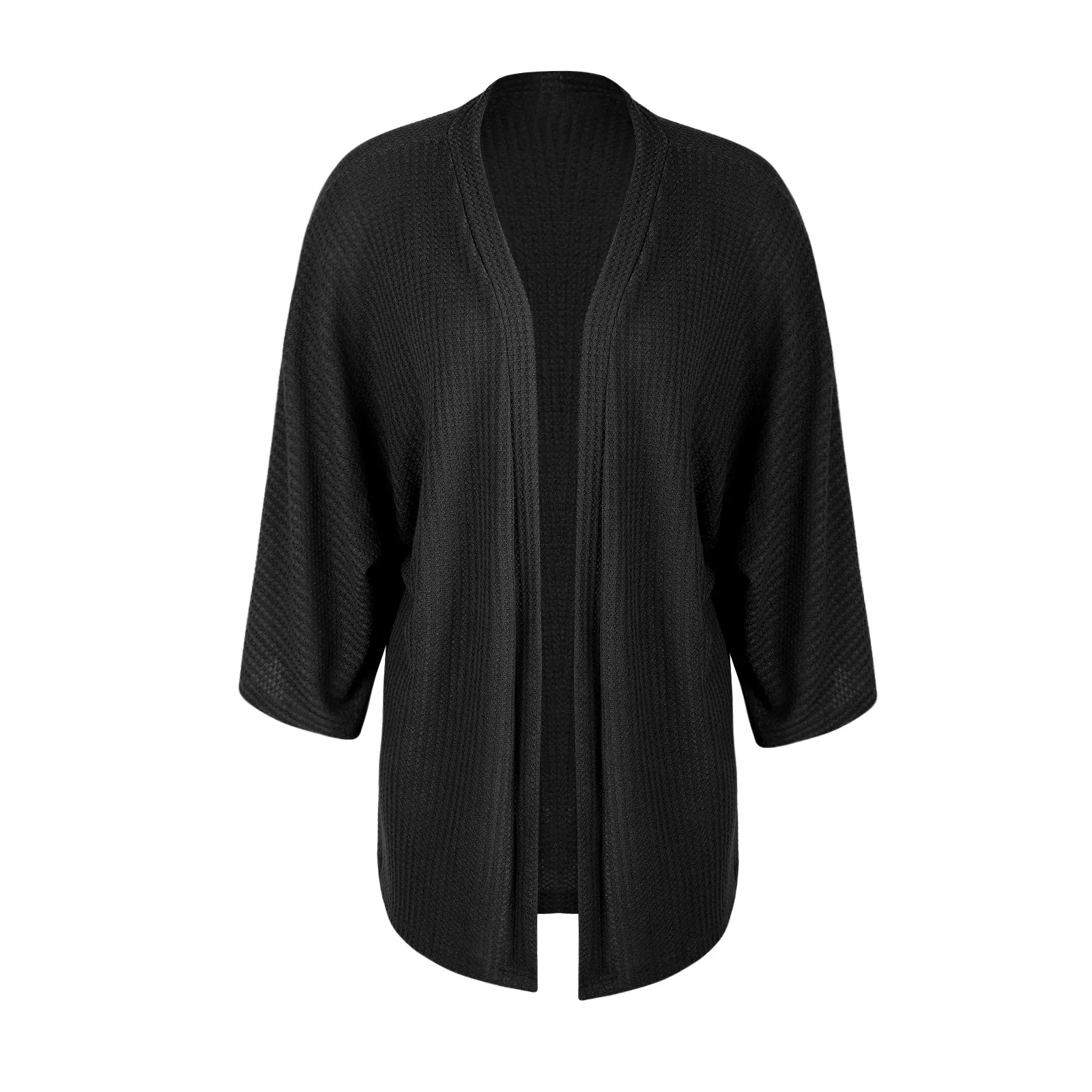 Women Lightweight  Loose Waffle Knit 3/4 Batwing Sleeve Cardigans Sweater