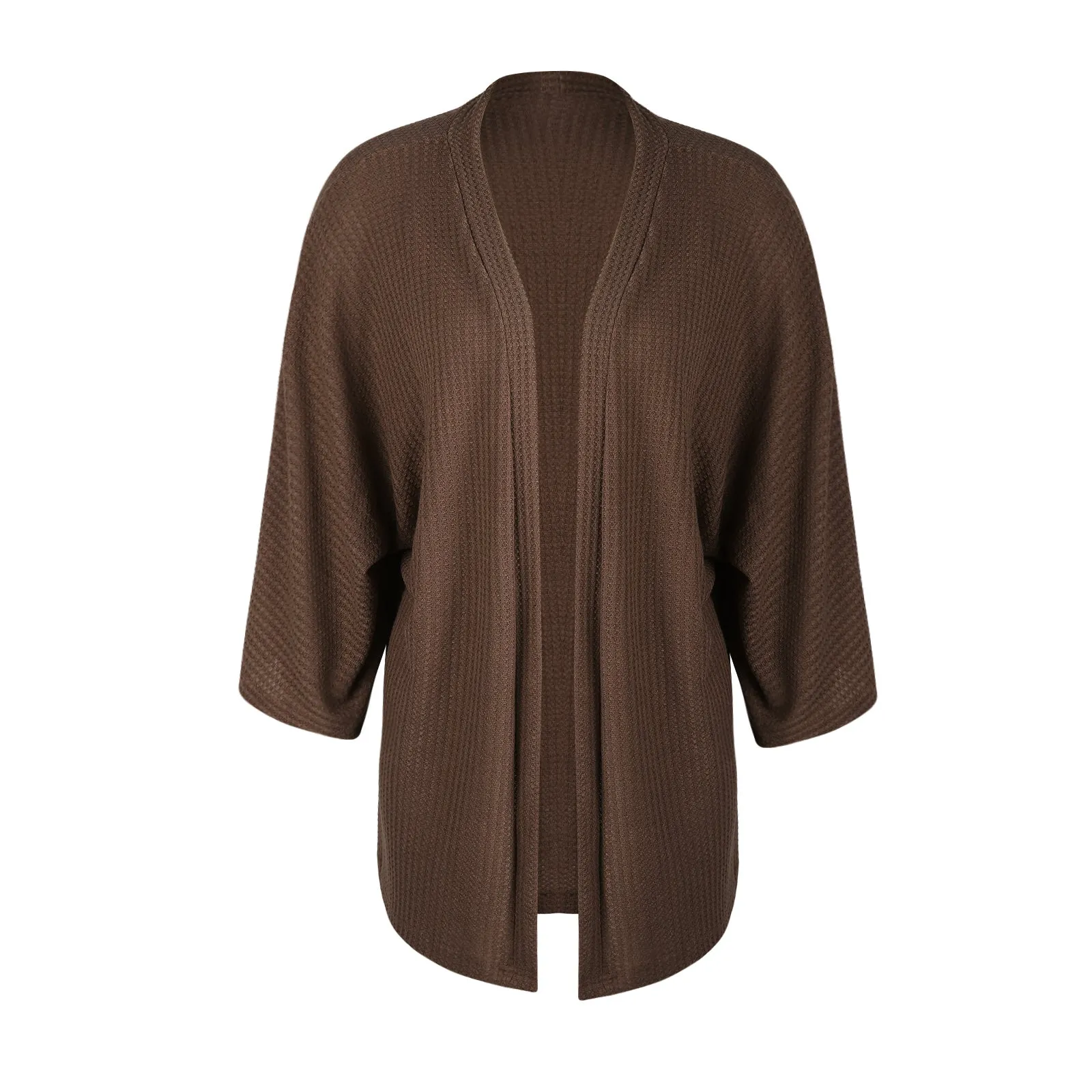 Women Lightweight  Loose Waffle Knit 3/4 Batwing Sleeve Cardigans Sweater