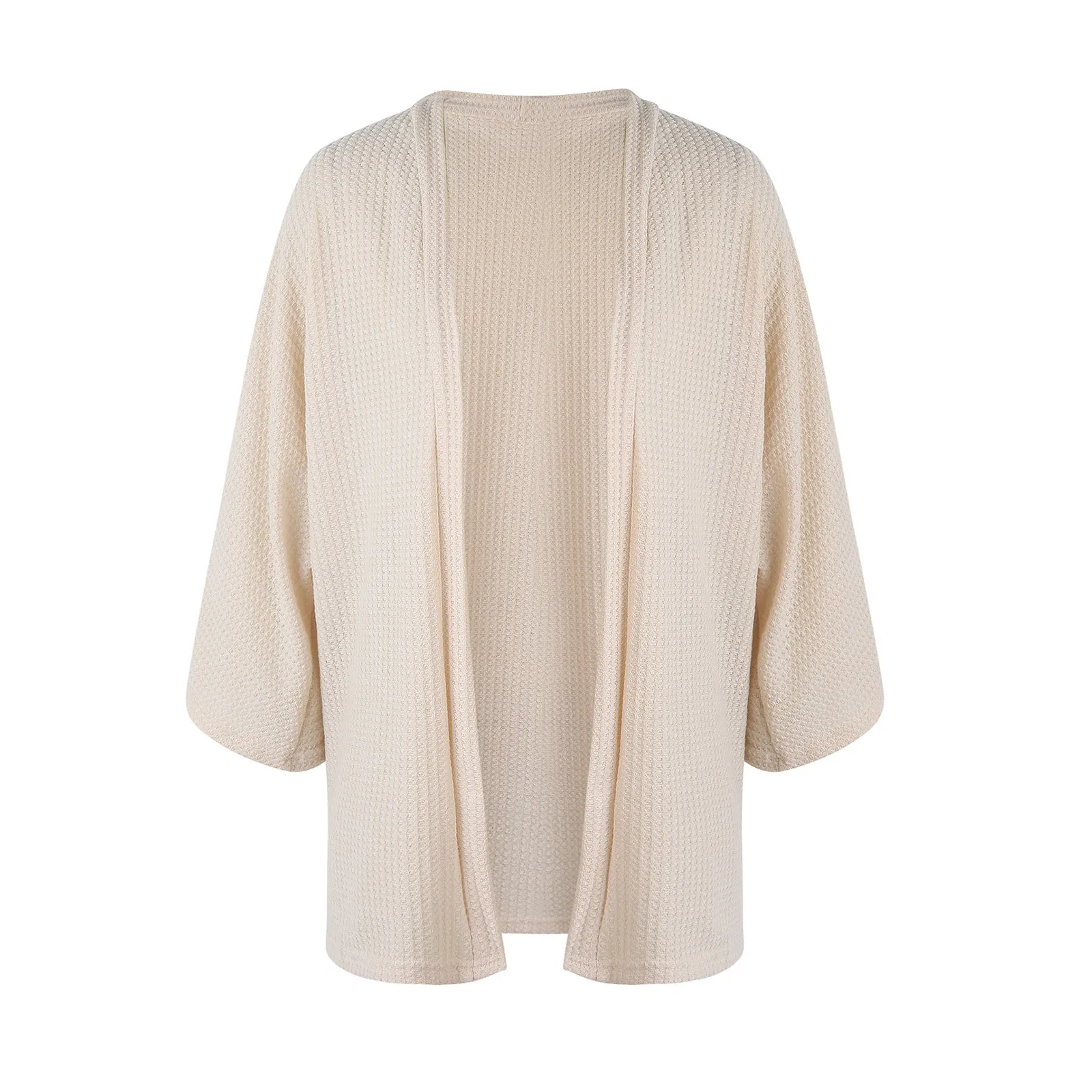 Women Lightweight  Loose Waffle Knit 3/4 Batwing Sleeve Cardigans Sweater