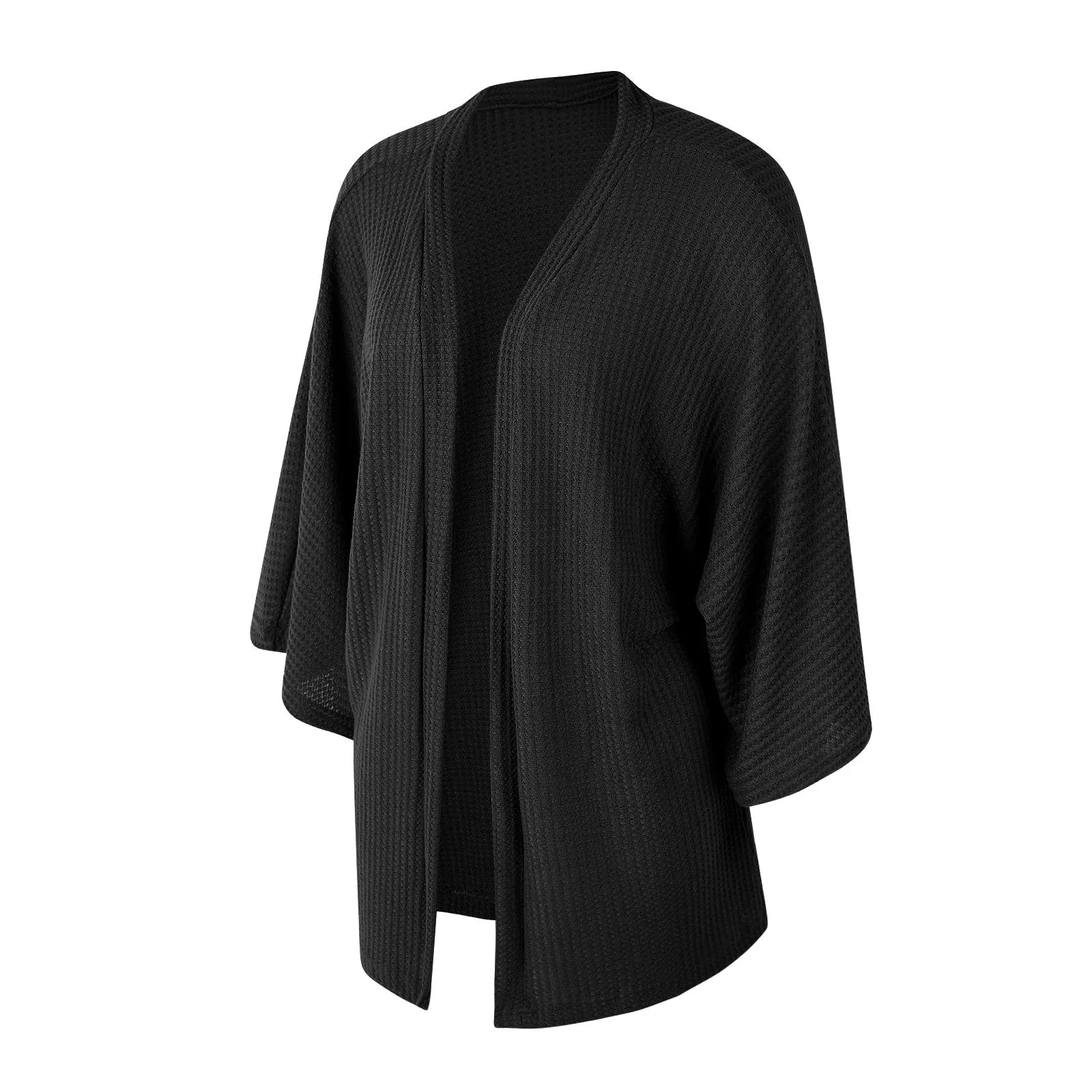 Women Lightweight  Loose Waffle Knit 3/4 Batwing Sleeve Cardigans Sweater