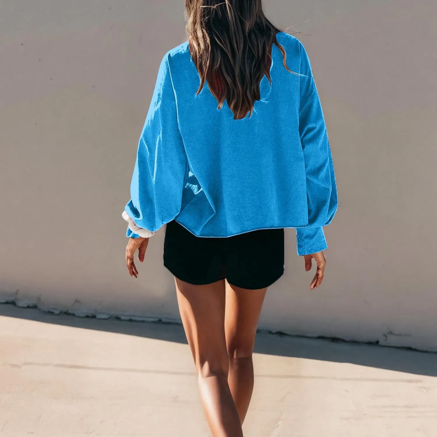 Womens Cropped Sweatshirts 2024 Fall Fashion Clothes Teen Girl Long Sleeve Oversized Crewneck Crop Pullover Tops