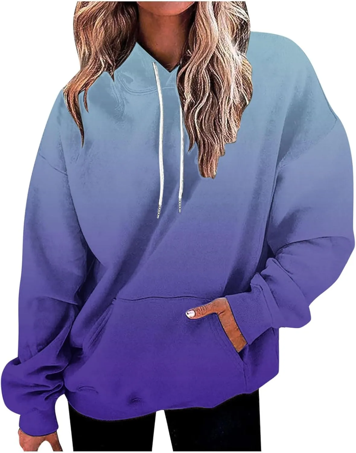 Womens Gardient Print Oversized Sweatshirt Long Sleeve Hoodies Tops Teen Girls Y2K Clothes Trendy Fall Outfits