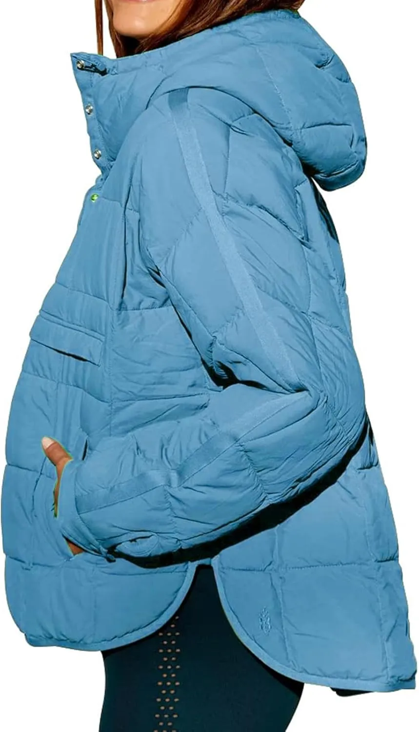 Womens Pullover Puffer Jacket Long Sleeve Oversized Quilted Hoodies Solid Color Hooded Sweatshirt Tops Fall Cozy Coats