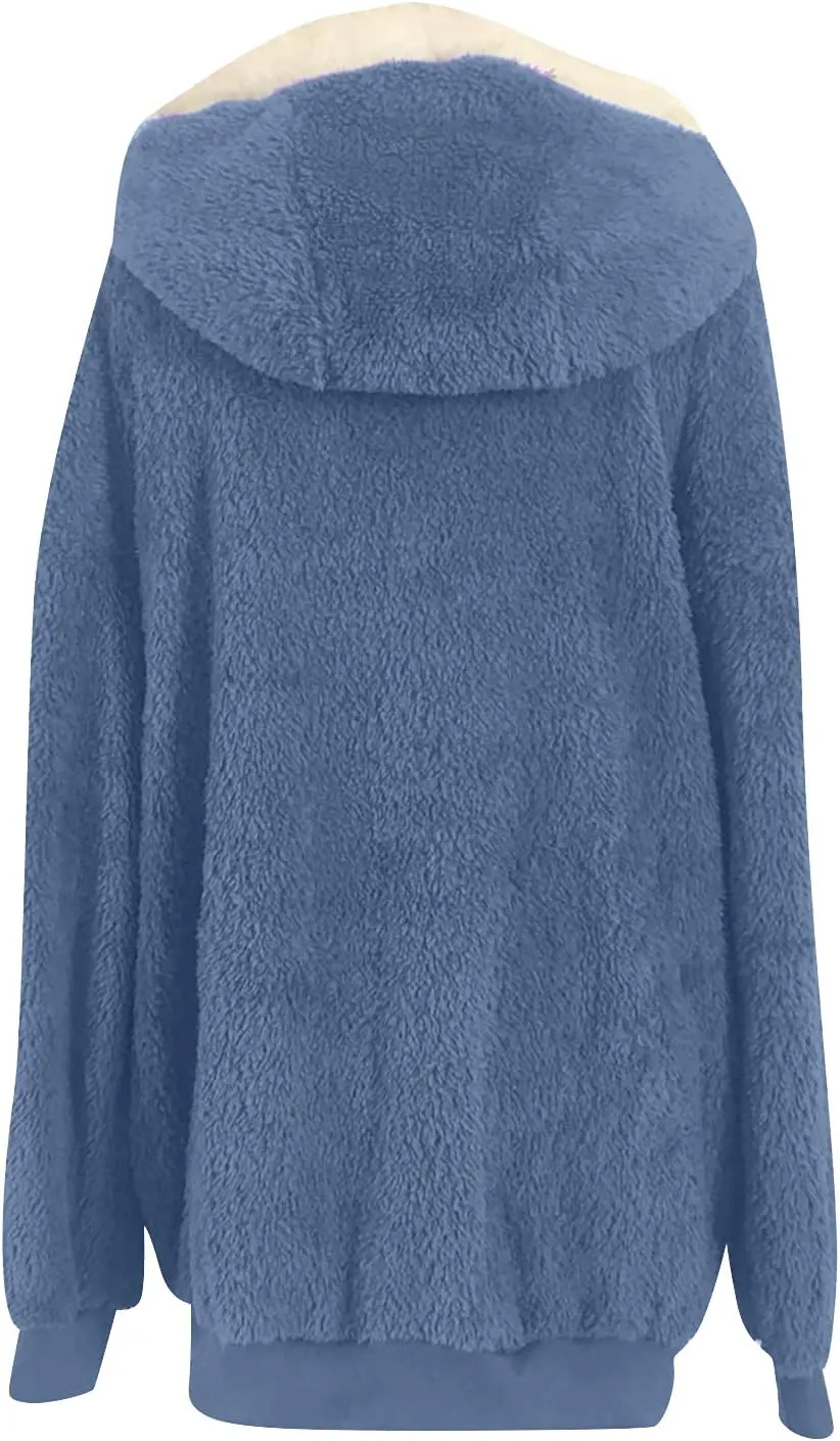 Womens Winter Fleece Jackets Plus Size Coats Oversized Zip Up Hoodies Lightweight Sherpa Jacket Warm Overcoats