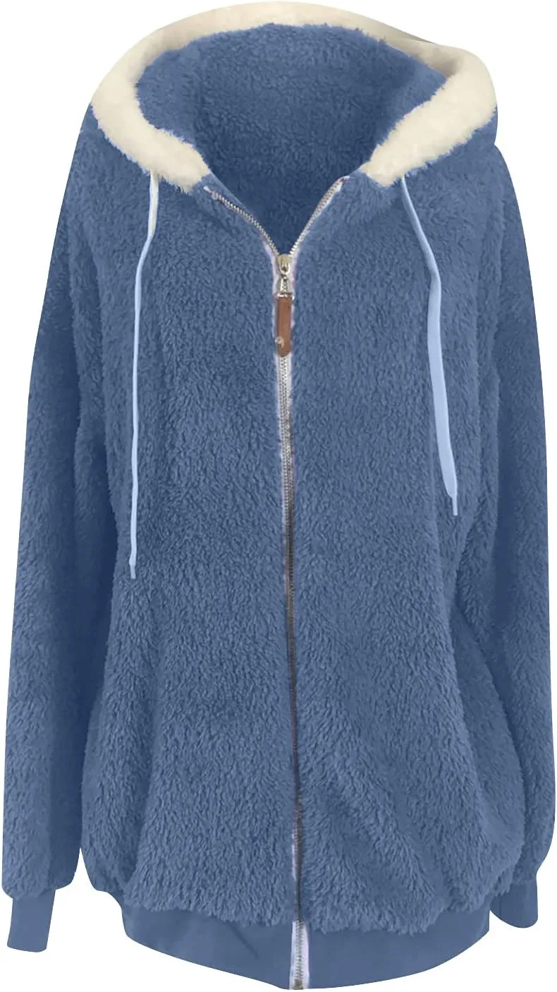 Womens Winter Fleece Jackets Plus Size Coats Oversized Zip Up Hoodies Lightweight Sherpa Jacket Warm Overcoats