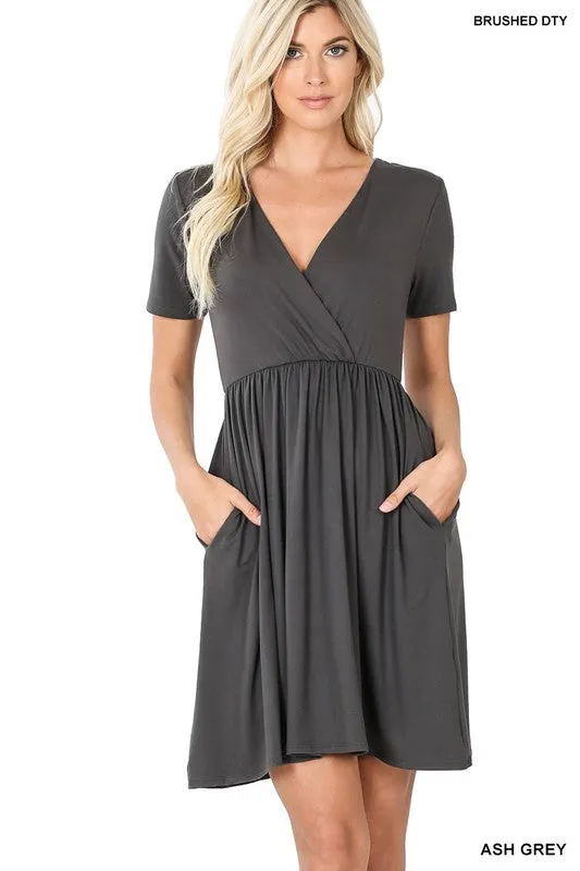 Zenana Brushed Buttery Soft Fabric Surplice Dress
