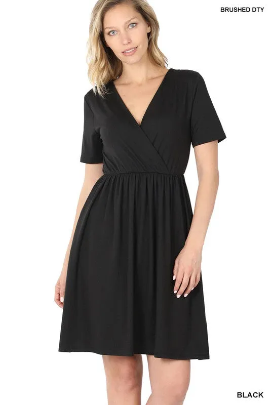 Zenana Brushed Buttery Soft Fabric Surplice Dress