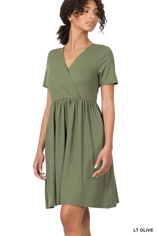 Zenana Brushed Buttery Soft Fabric Surplice Dress