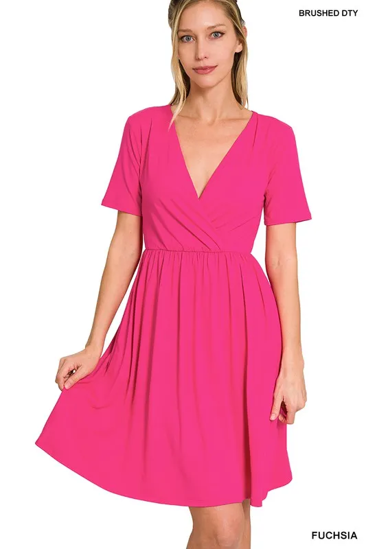 Zenana Brushed Buttery Soft Fabric Surplice Dress
