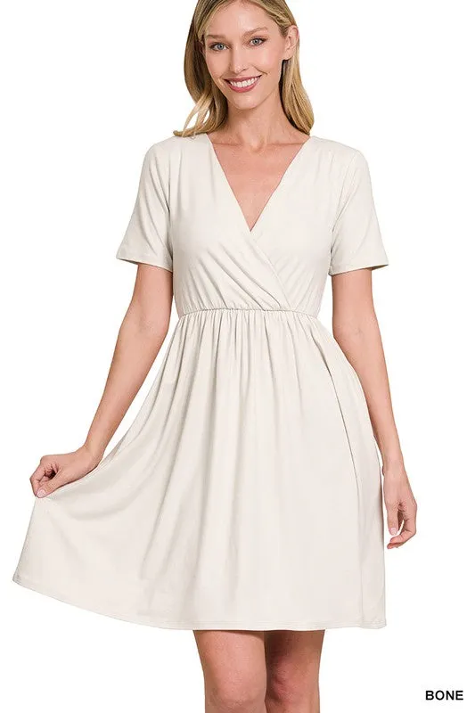 Zenana Brushed Buttery Soft Fabric Surplice Dress