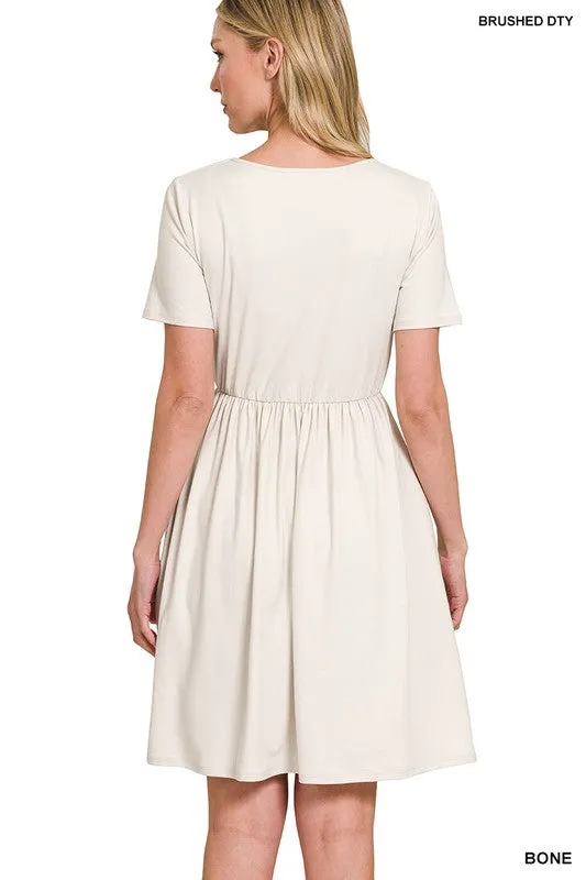 Zenana Brushed Buttery Soft Fabric Surplice Dress