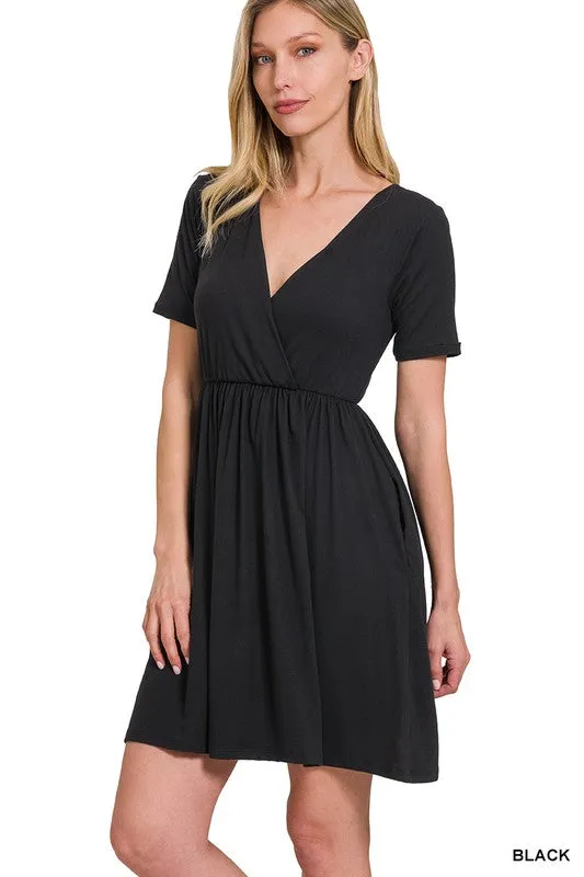 Zenana Brushed Buttery Soft Fabric Surplice Dress