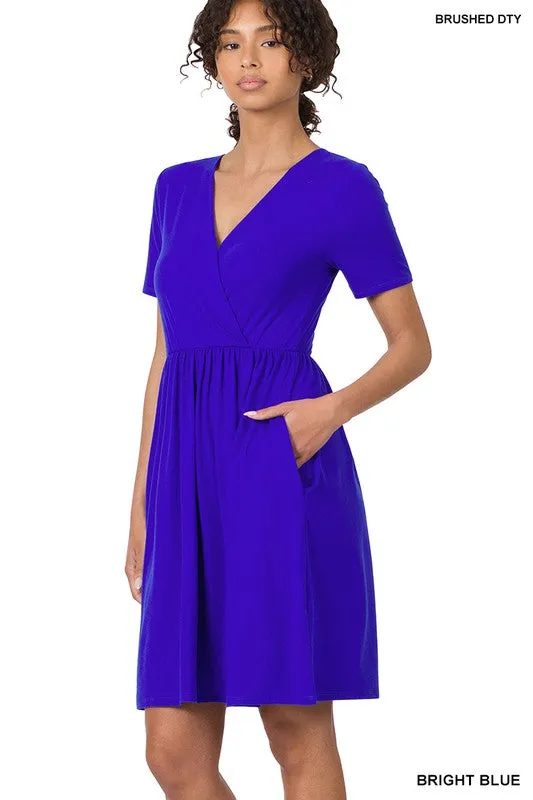 Zenana Brushed Buttery Soft Fabric Surplice Dress