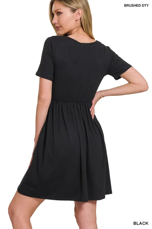Zenana Brushed Buttery Soft Fabric Surplice Dress