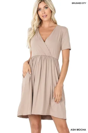 Zenana Brushed Buttery Soft Fabric Surplice Dress