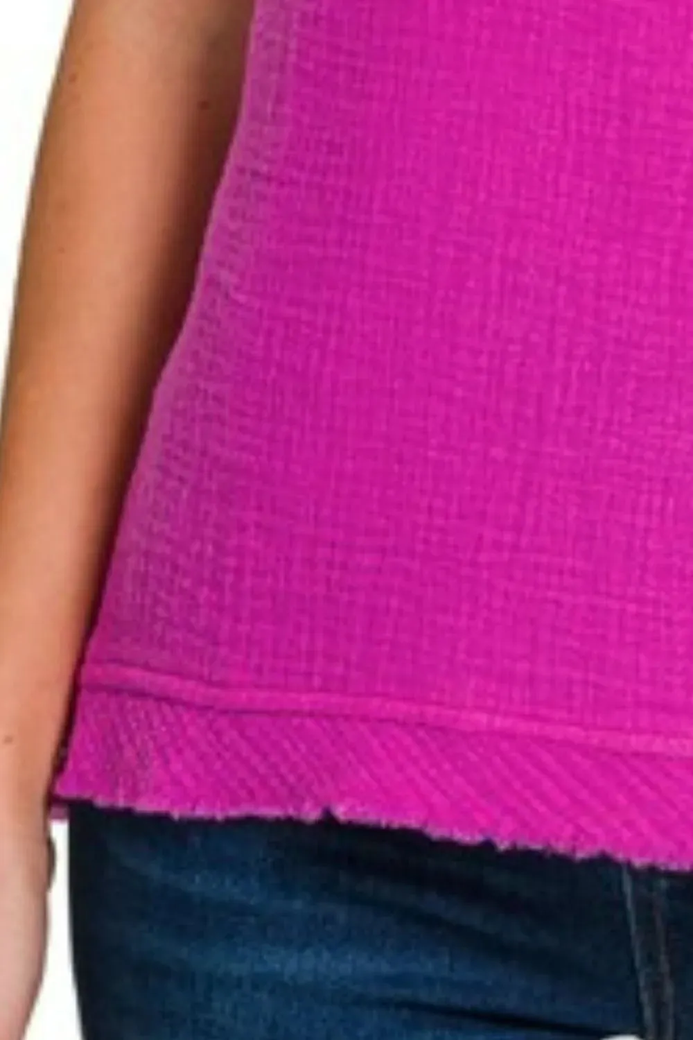 Zenana Double Gauze Raw Edge V-Neck Tank Neon Hot Pink