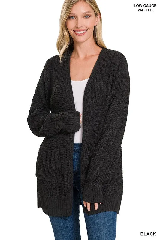 Zenana Low Gauge Waffle Open Womens Cardigan Sweater 6Colors S-XL