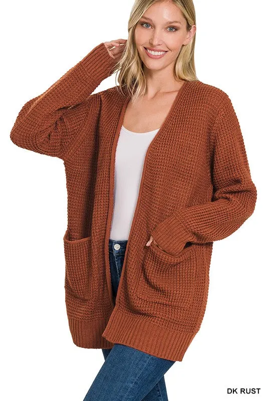 Zenana Low Gauge Waffle Open Womens Cardigan Sweater 6Colors S-XL