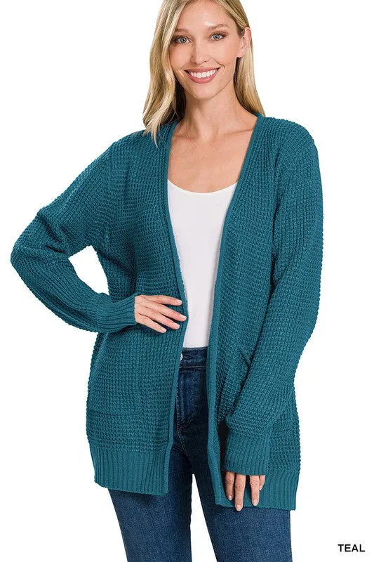 Zenana Low Gauge Waffle Open Womens Cardigan Sweater 6Colors S-XL