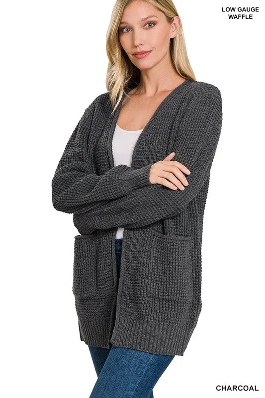 Zenana Low Gauge Waffle Open Womens Cardigan Sweater 6Colors S-XL