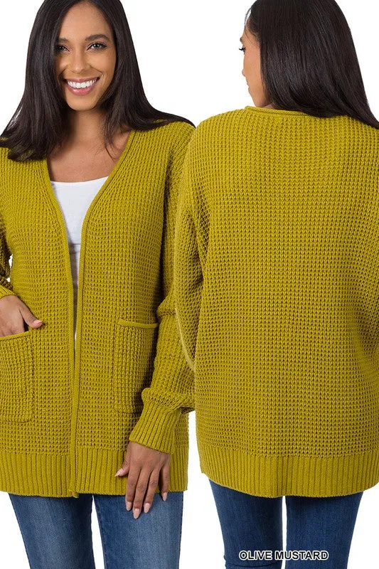 Zenana Low Gauge Waffle Open Womens Cardigan Sweater 6Colors S-XL