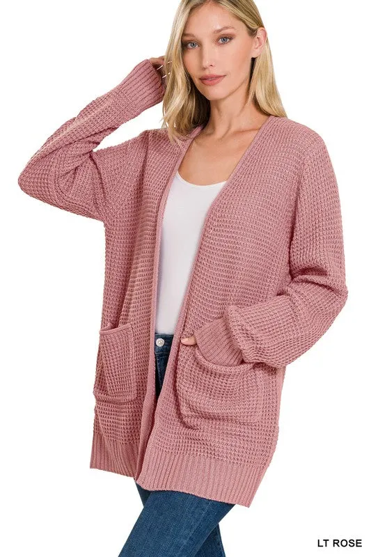 Zenana Low Gauge Waffle Open Womens Cardigan Sweater 6Colors S-XL