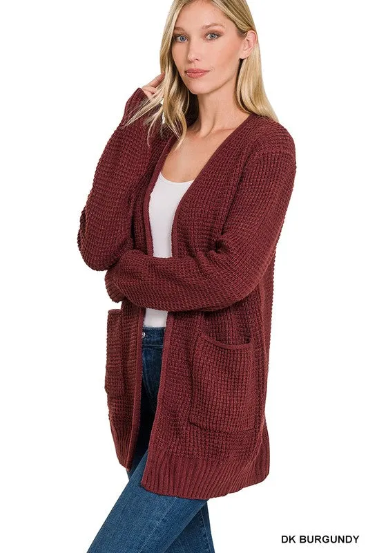 Zenana Low Gauge Waffle Open Womens Cardigan Sweater 6Colors S-XL