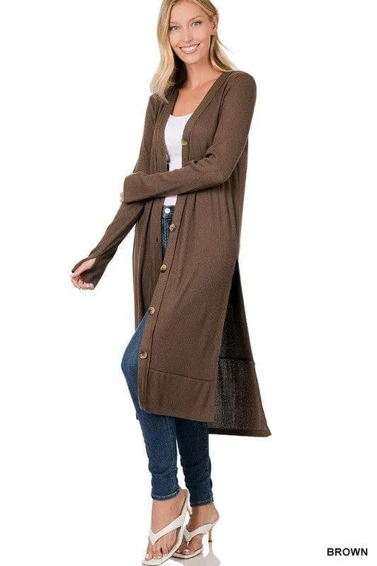 ZENANA Ribbed Long Cardigan